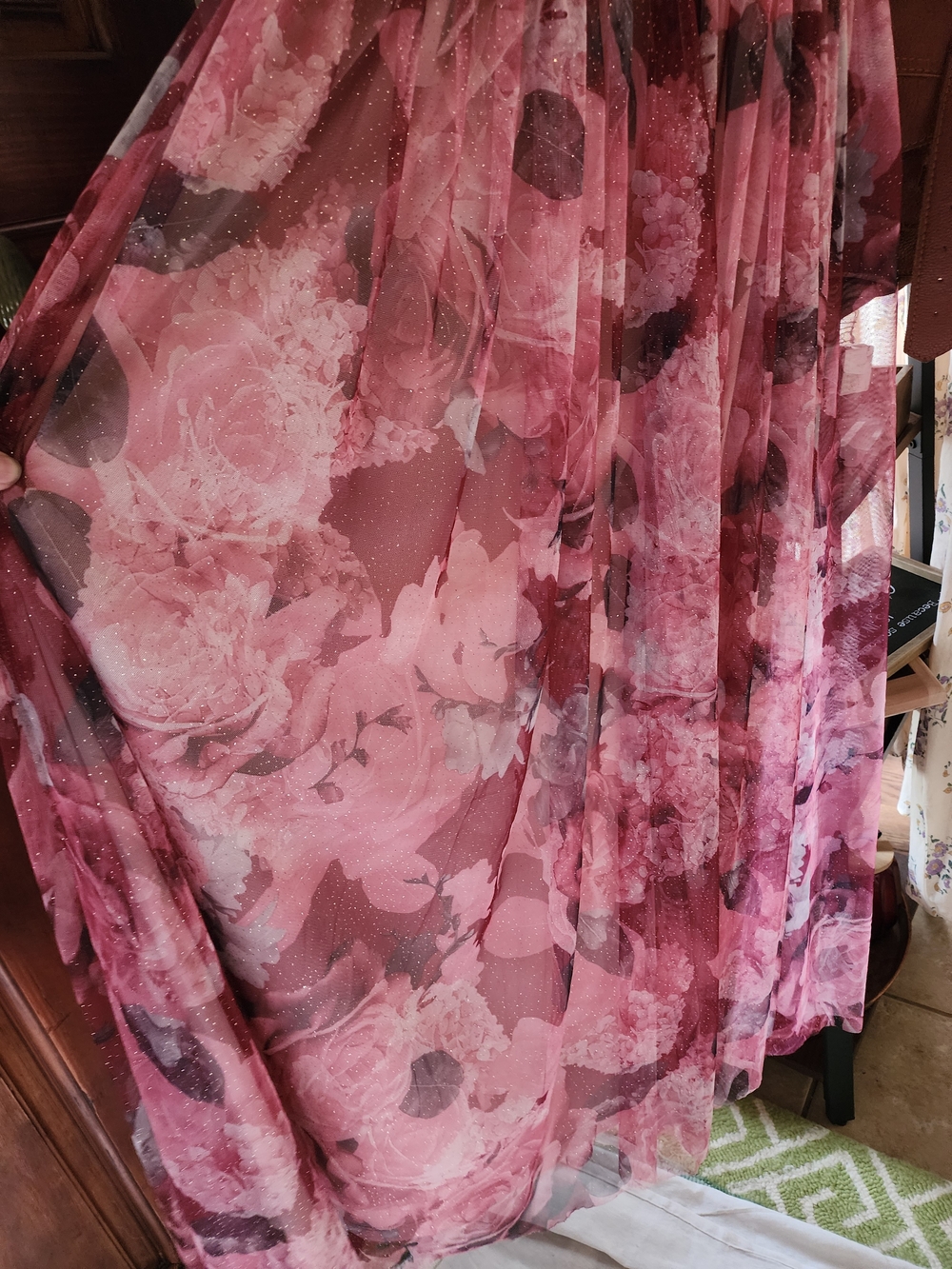 VTG Y2K Candalite Glitter Mesh Halter Floral Maxi Dress Small